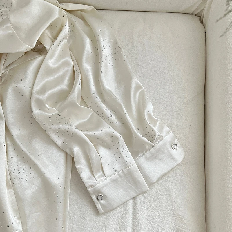 Zip-up shirts jurk elegante lange mouw Koreaanse mode satijnen jurk vrouwelijke 2026 nieuwe lente herfst kralen korte jurk vestidos