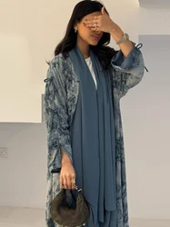 Eid Ramadan Muslim Women Dresses Abaya with Scarf Print Party Long Dress Cardigan Morocco Kaftan Vestidos Dubai Robe Jalabiya