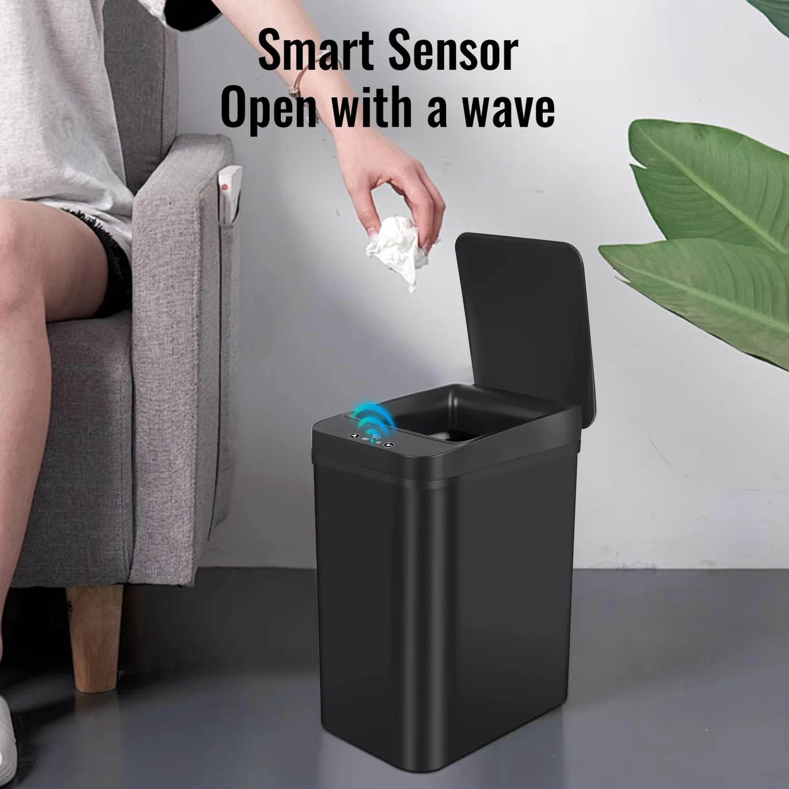 Smart Bathroom Trash Can Motion Sensor Rubbish Bin Electronic Trash Can Touchless Auto Plastic Garbage Bin for Bathroom Kitchen