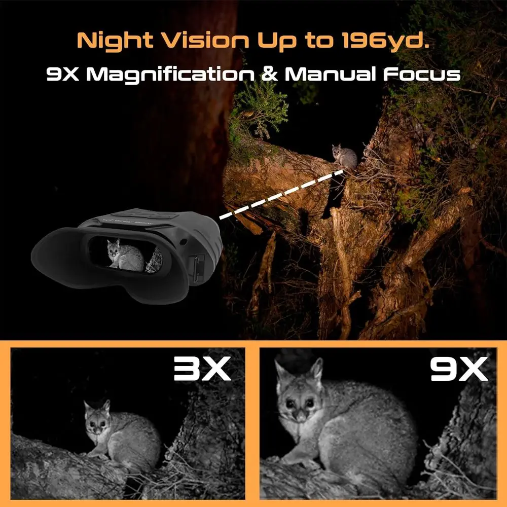 نظارات Night Vision Star، 9X مناظير تعمل بالأشعة تحت الحمراء، IP54 لمراقبة الحياة البرية والتخييم والمشي لمسافات طويلة والأمن ونطاق الرؤية 1248 قدم أ