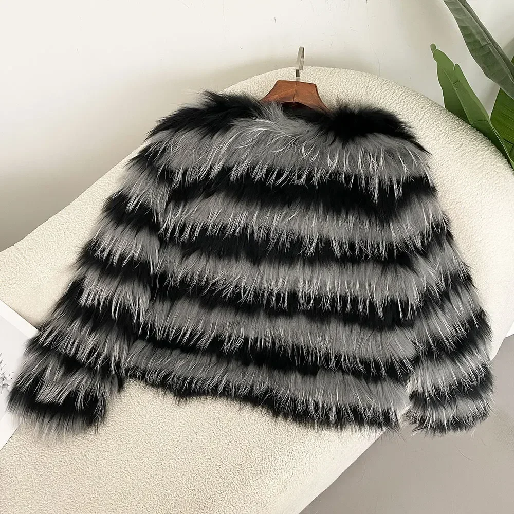 Winter Fashion Loose Casual Genuine Fur Coat Women Thickened Warm Natural Raccoon Wool Braided Jacket Luxurious Street Commuting