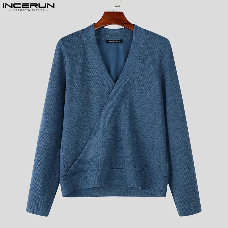 

INCERUN Men Sweaters Solid Color Knitted V Neck Long Sleeve Casual Men Clothing Streetwear 2025 Fashion Male Pullovers S-5XL