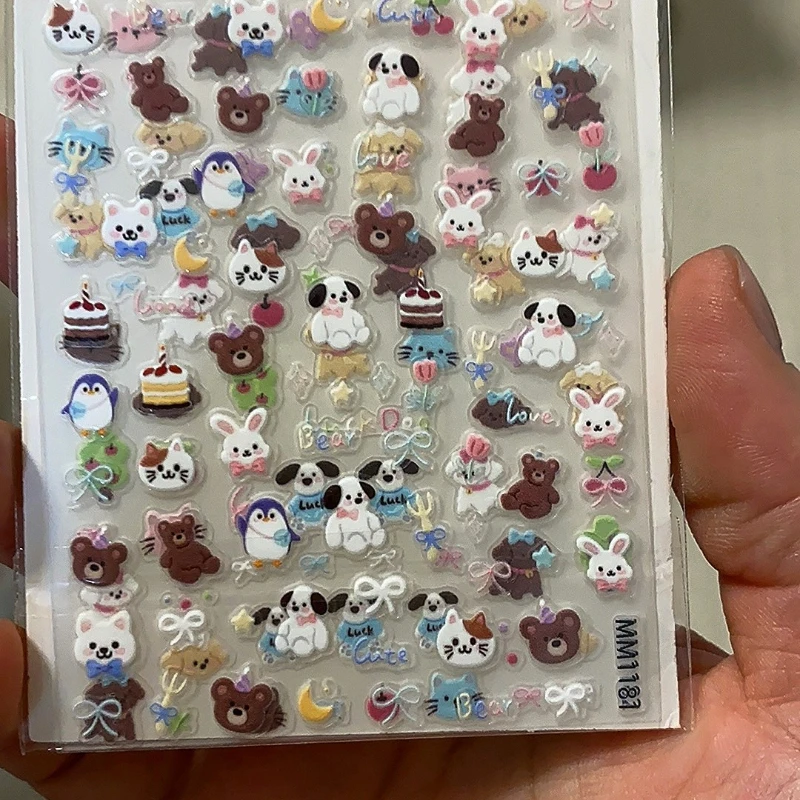

1pc Cute Cartoon Animal Stickers Cat Dog Bear Bowknot Design Kawaii Decor for Kids DIY Scrapbook Art & Party Supplies