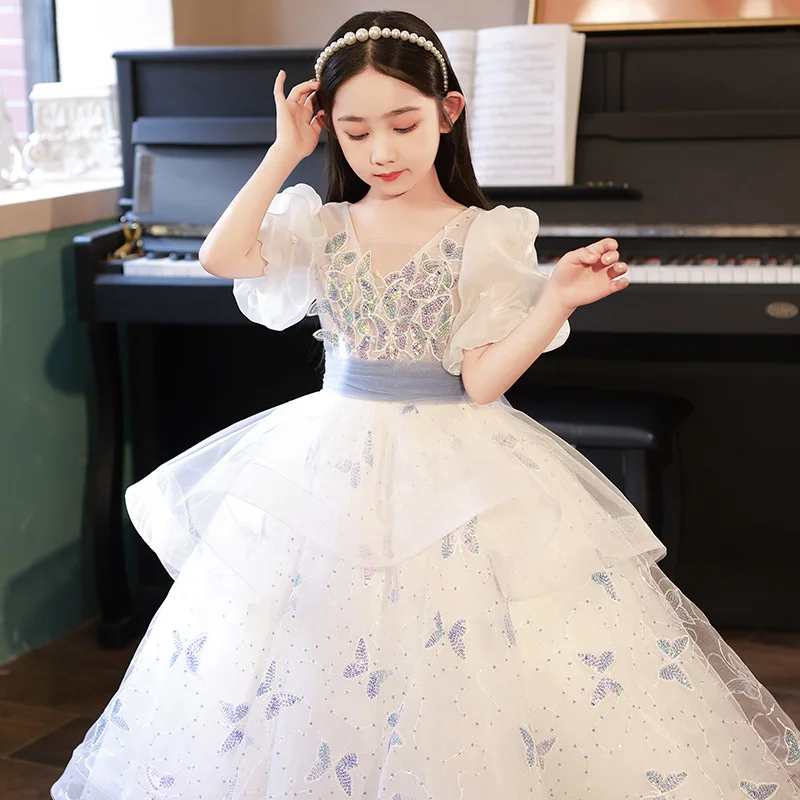 

Gorgeous Girls Dress new Children Pageant ball gown Beaded Butterfly Sequins Baby Princess Dress Flower girl Wedding Party Dress