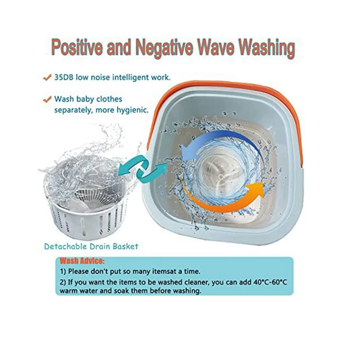 Mini Collapsible Portable Turbo Washing Machine with Drain Basket for Dorms, Travel, Gifts for Friends or Family UK Plug