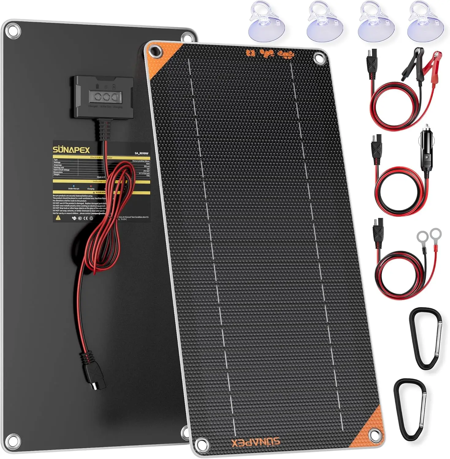

12V 10W Solar Trickle Charger Maintainer - Waterproof Panel Kit for Car RV Truck Boat Marine