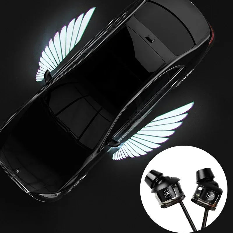 2pcs LED Welcome Lights Car Ambient Lights Door Rearview Mirror Angel Wing Auto Carpet Lamp Dual Controller Atmosphere Lamp 12V