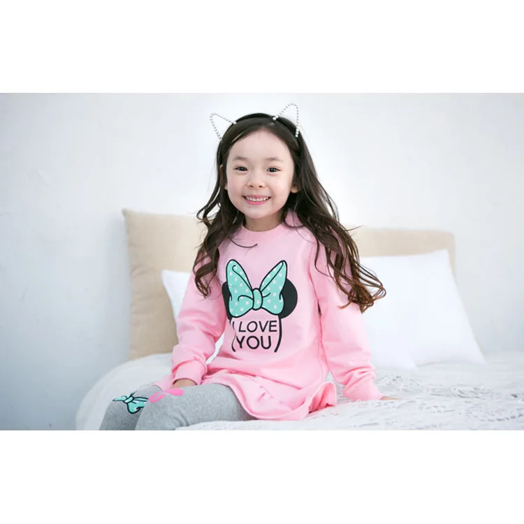 Kinder Kleidung Set Frühling Herbst Cartoon Bogen Knoten Langarm Baumwolle Hemd + Leggings 2Pcs Anzug Für 3-8 jahre Mädchen Casual Outfit – Detail 8