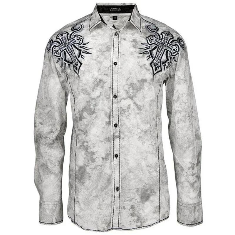 Men's Shirts Retro Casual Floral Gold HD Printing Spring Summer Lapel Long Sleeve Tops Fashion Trend 2023 Tops