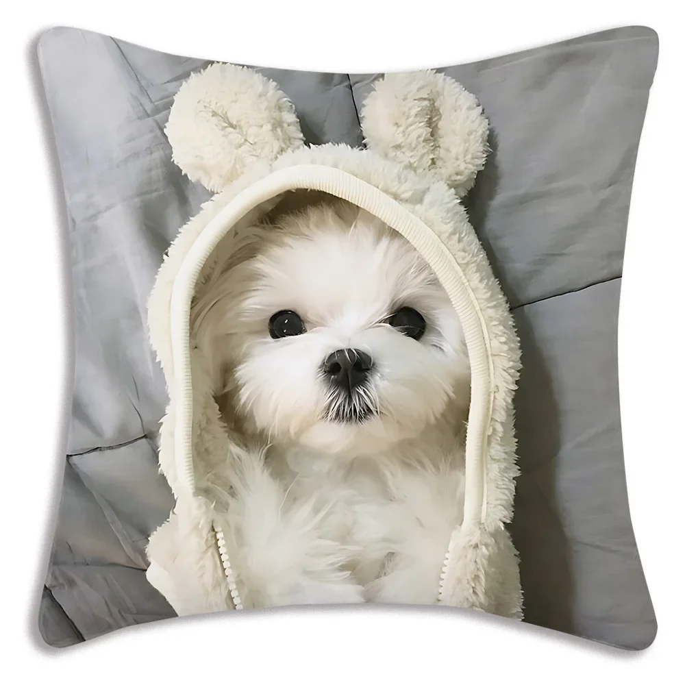 Cute Dog Pillow Covers Cartoon Sofa Decorative Home Double-sided Printing Short Plush Cute Cushion Cover