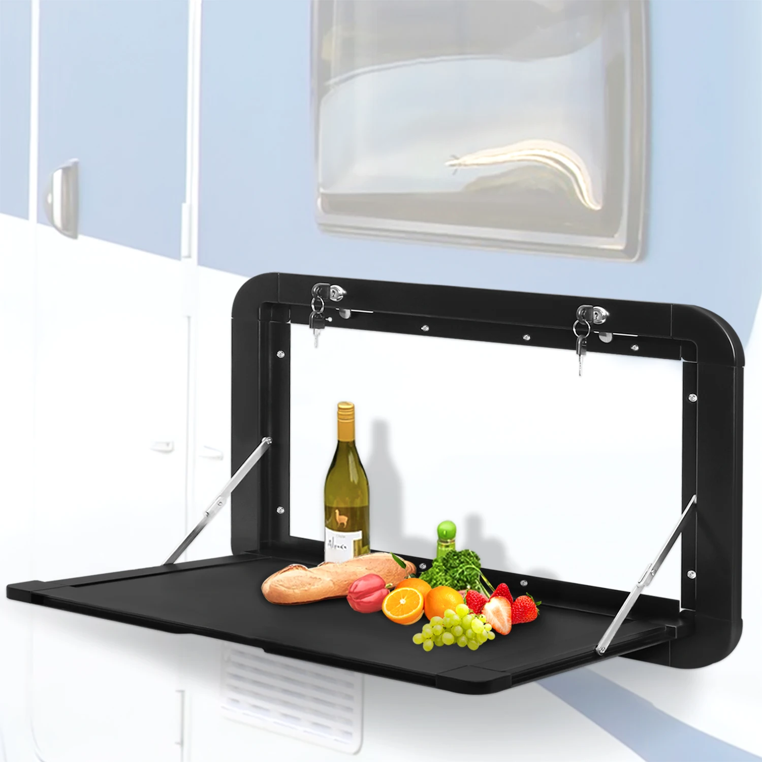 طاولة قابلة للطي مثبتة على الحائط RV، 800 × 400 مم، مع قفل ومفتاح، موفر للمساحة، مناسبة للمنازل المتنقلة والقوارب