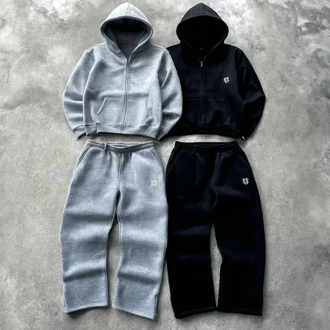 Autumn Drawstring Zipper Sweatpants Solid Color Casual High Street Hip-Hop Rap Street Y2K Style High Waist Trousers