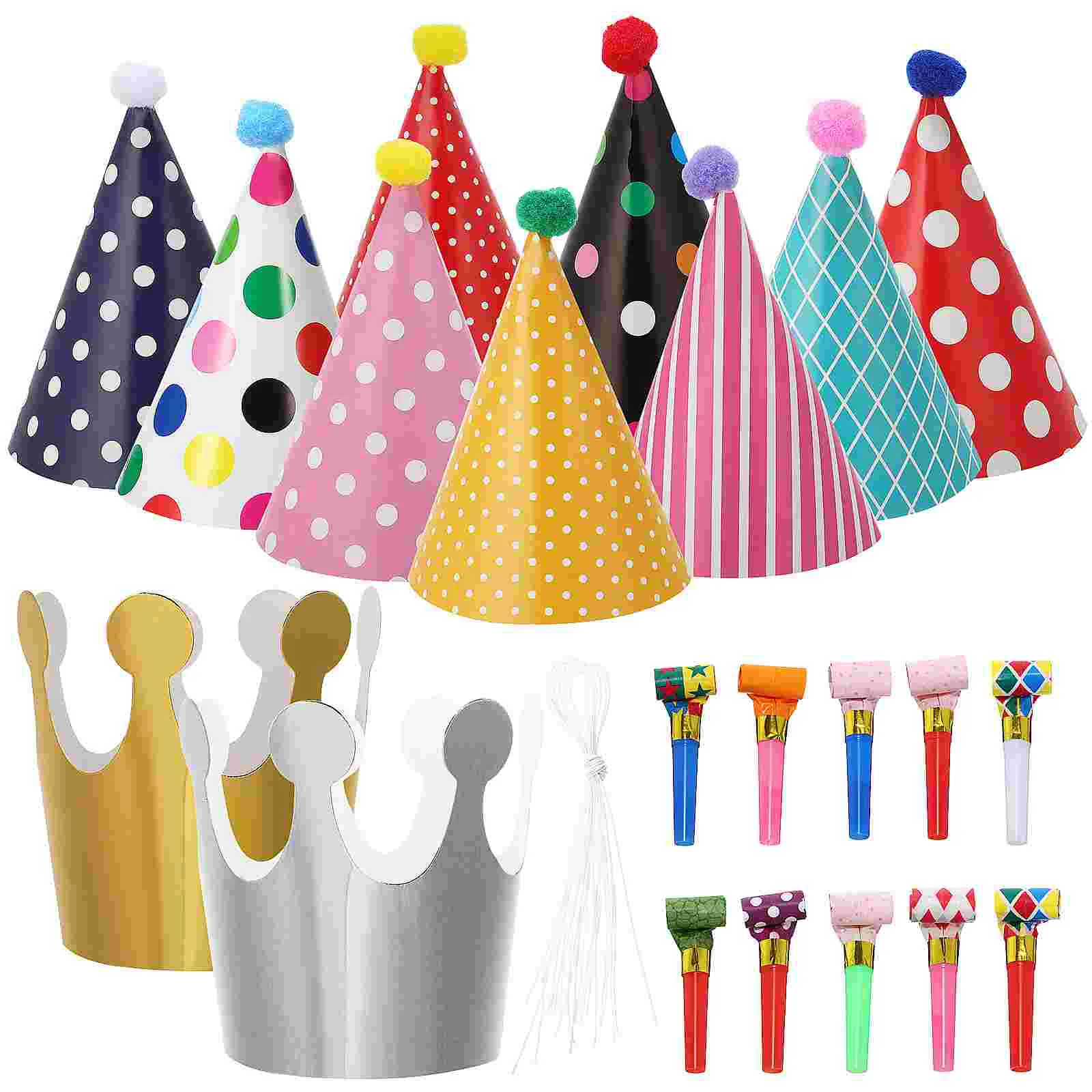 9pcs Colorful Party Hats Paper Crowns Blowers Decorations for Birthday Party Decorations Fiesta Carnival Adult Kids