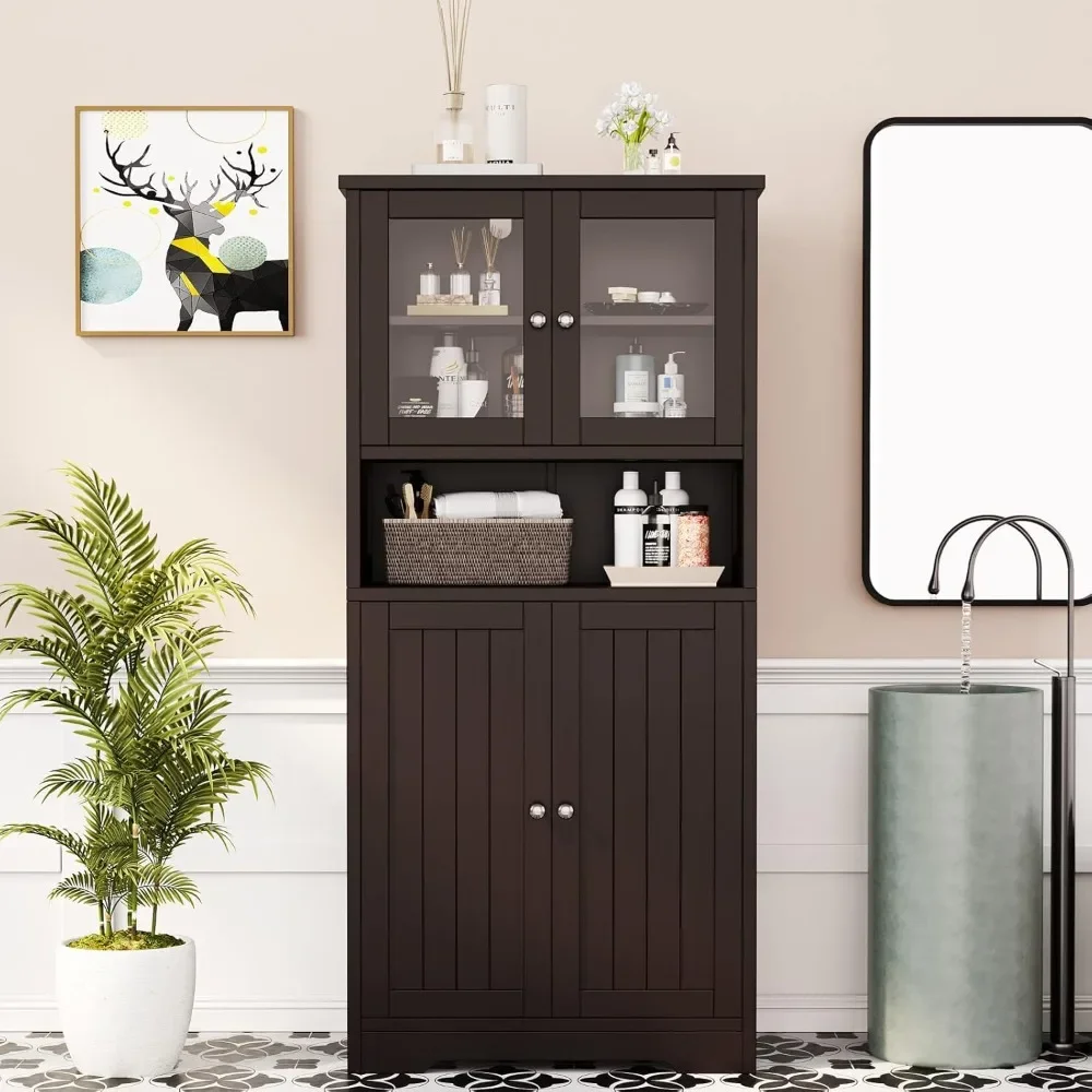 

Bathroom Cabinet, Bathroom Floor Cabinet with Open Shelf, Large Display Cabinet with Doors, Kitchen Cupboard, Storage Cabinet