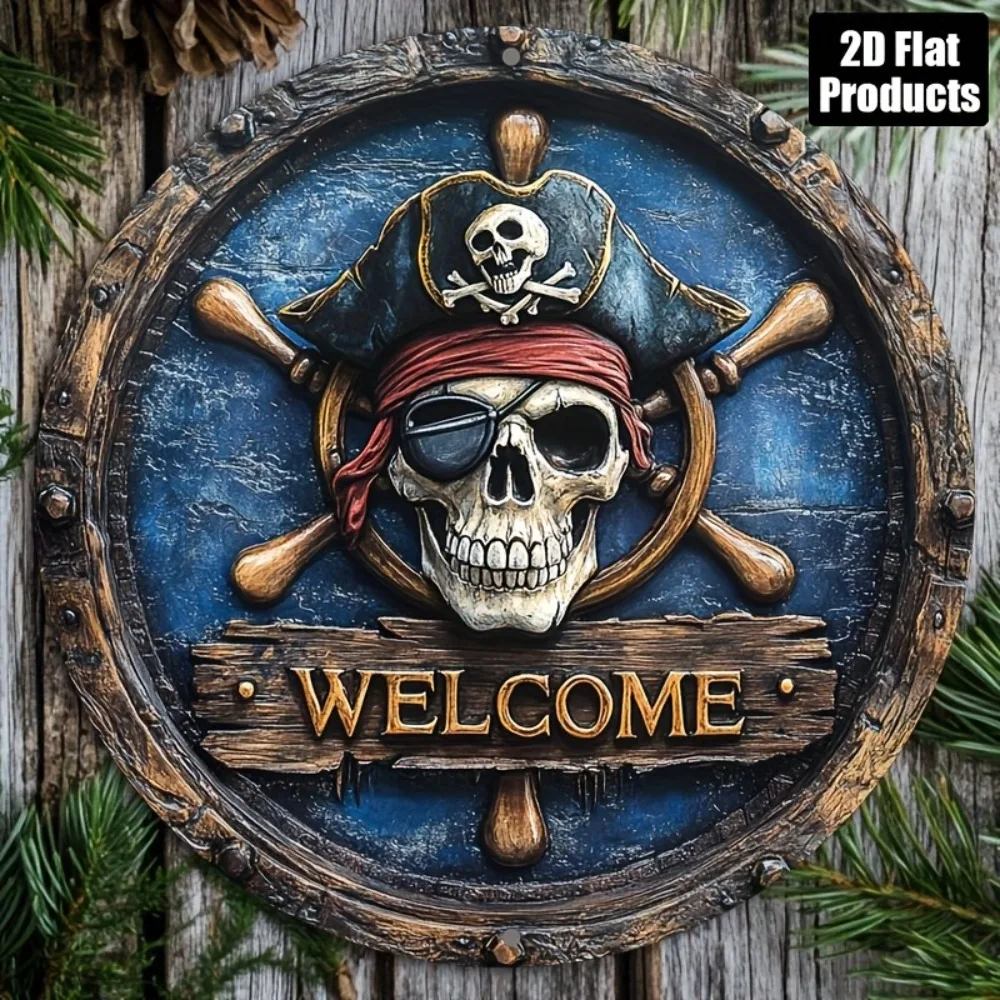 Nautical Theme Pirate Metal Sign - 8x8
