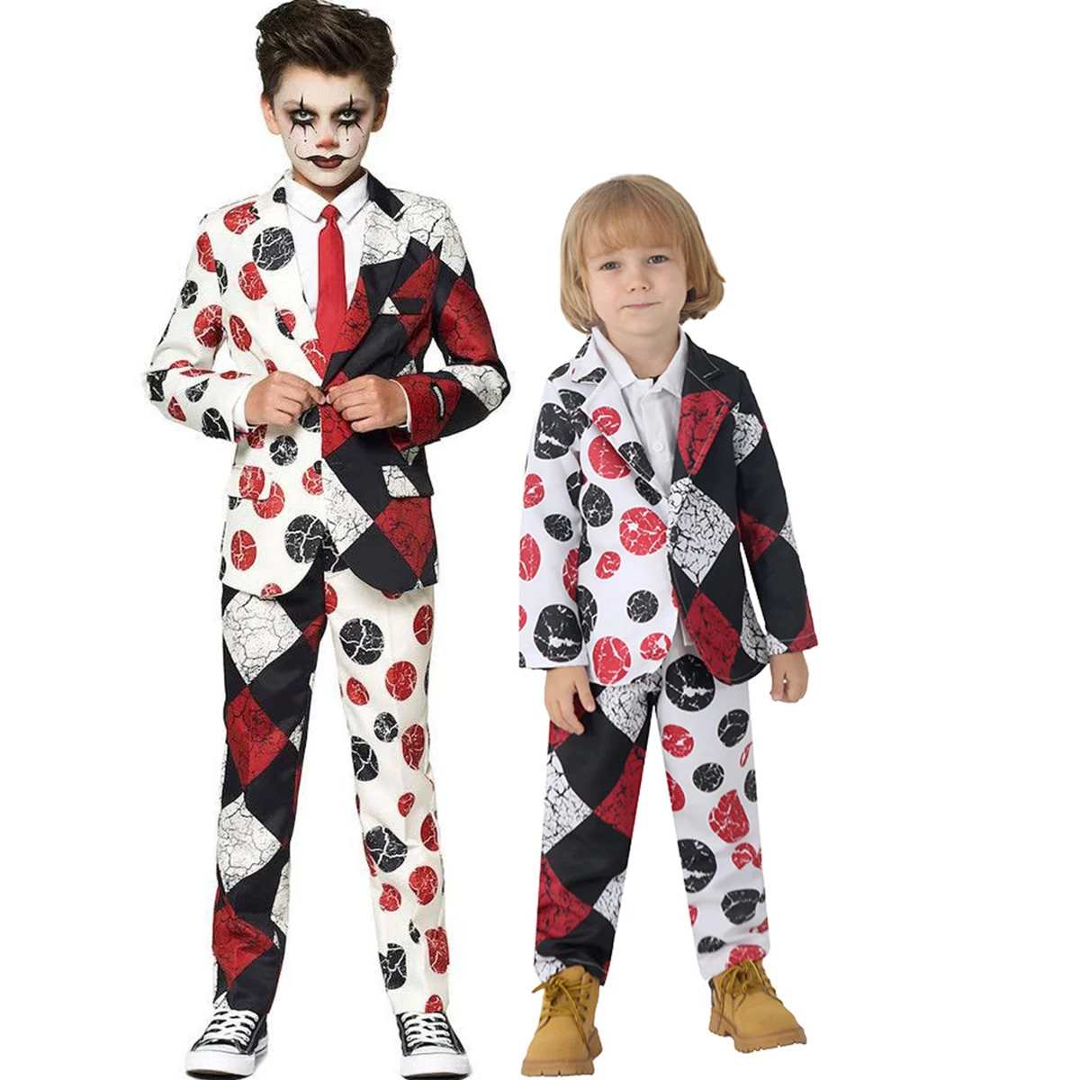 

2025 Kids Twisted Jester Costume for Halloween Party Outfits Boys Evil Clown Suit Costume