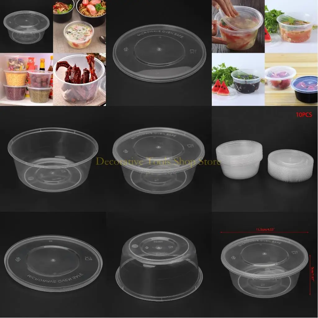 

QX2E 10Pcs Plastic Disposable Lunch Soup Bowl Round Container Box With Lids New