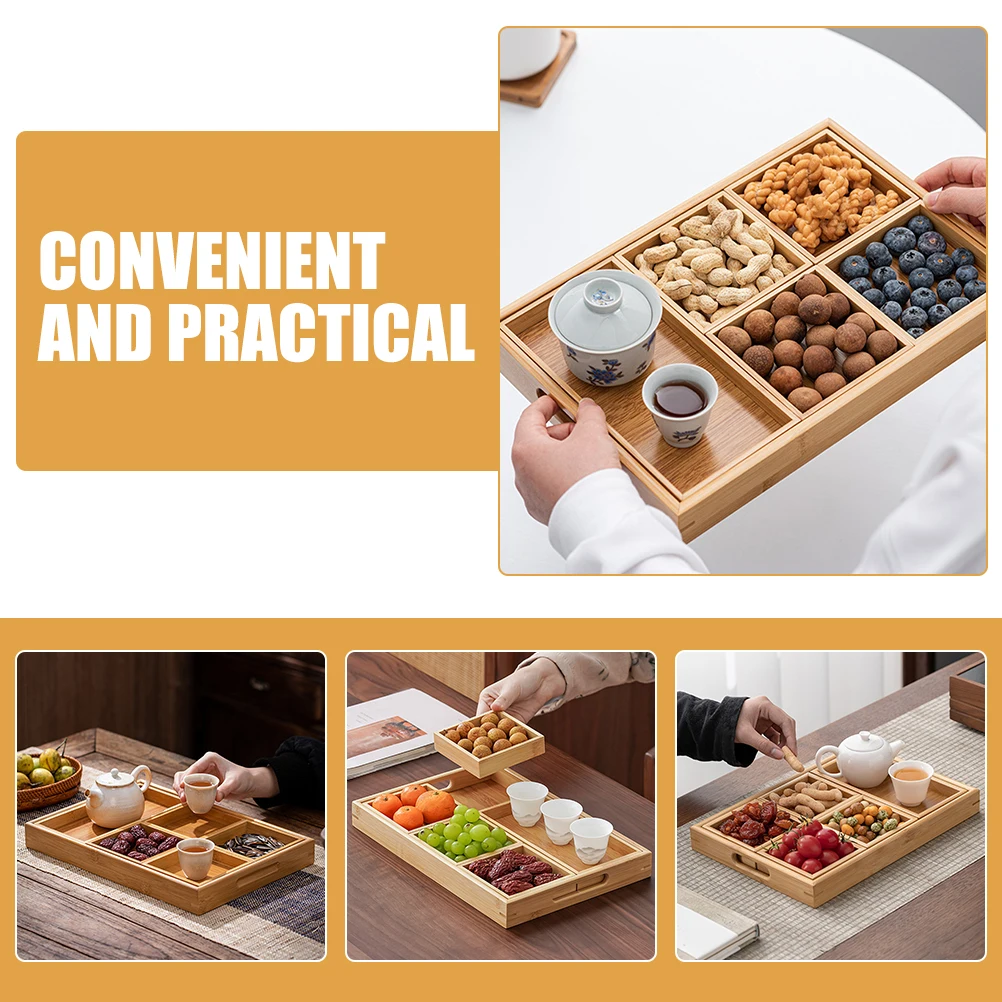 

1Set Snack Storage Tray Wooden Divided Serving Tray for Fruit Dessert Nuts Appetizer Party Coffee Table Home Kitchen Decorative