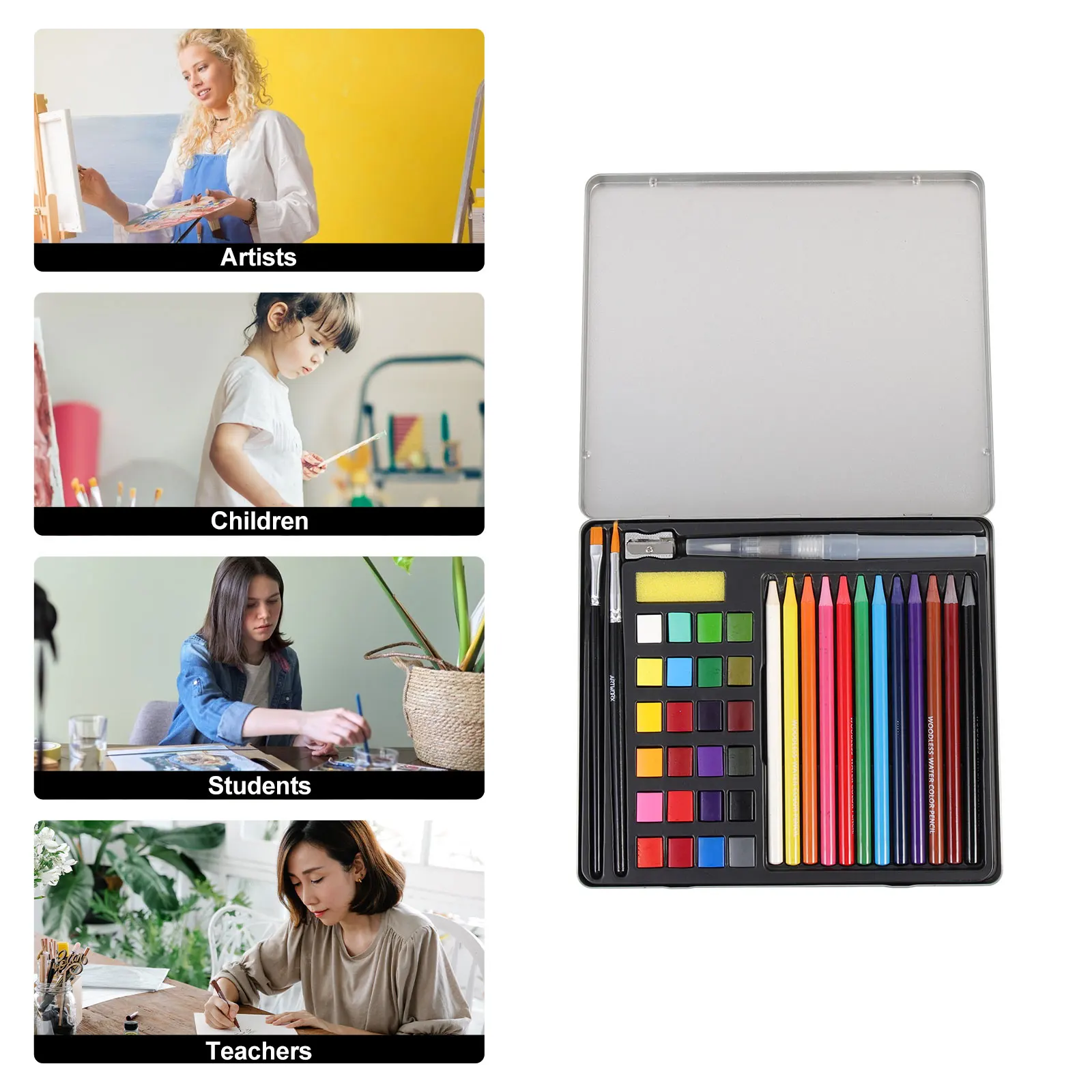 

1Set Watercolor Paint Set Solid Pigment Kit Portable Lightweight Travel Gouache Professional Drawing Supplies for Kids Artists