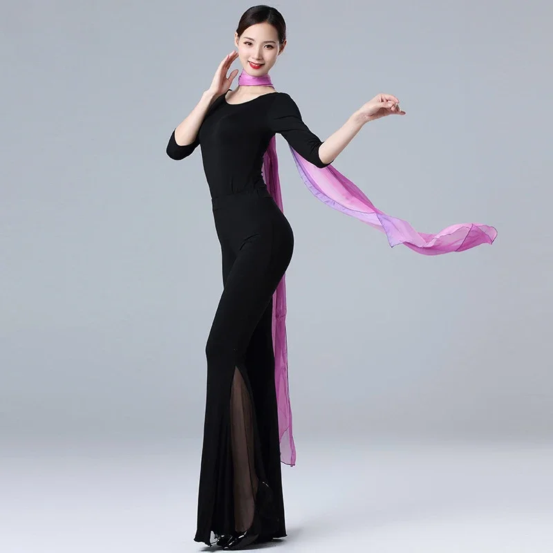 

Women Elegant Wide Leg Trousers Elegant Flared Pants Latin Ballroom Belly Dance Pants Practice Pole Dance Performance Costume