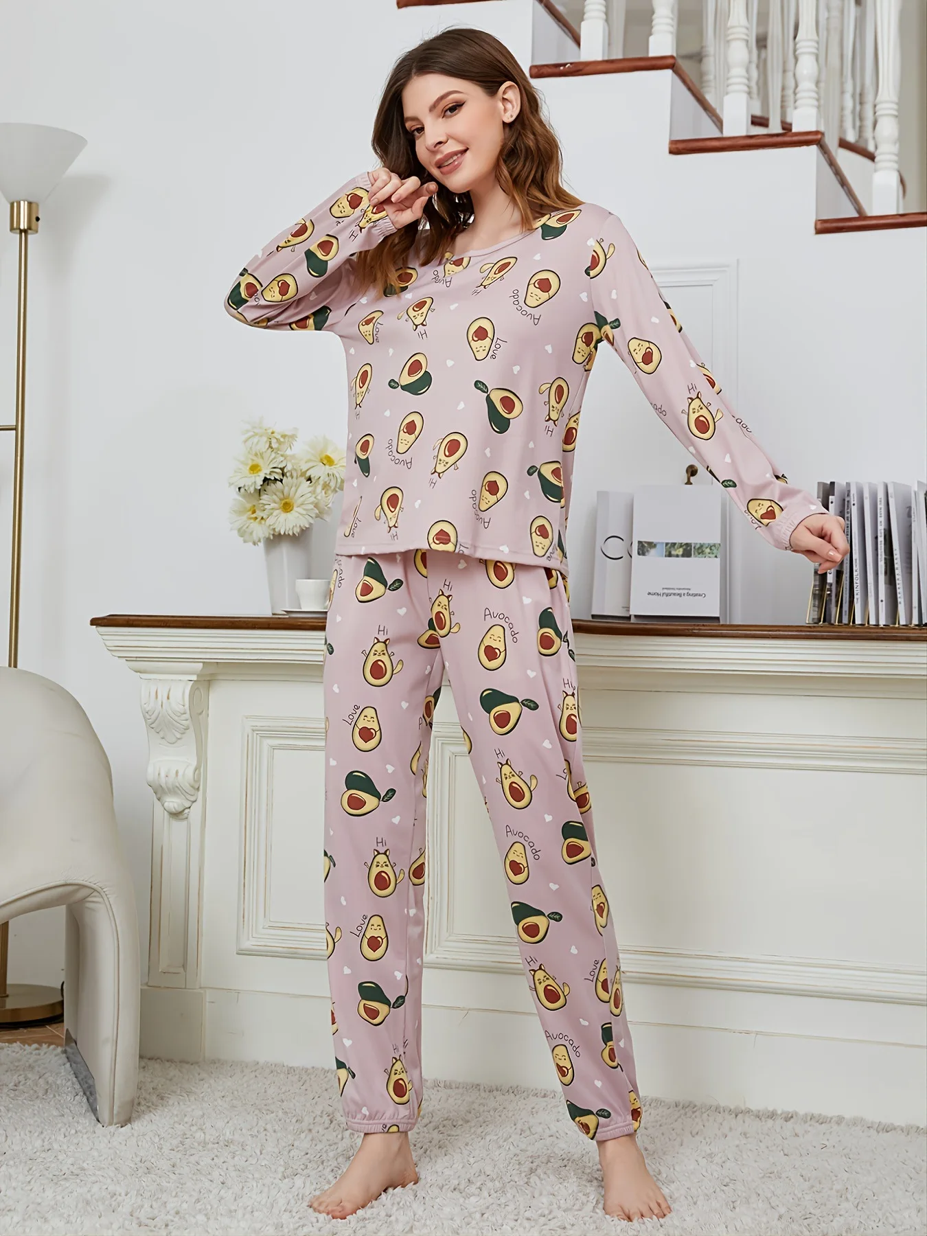 Autumn and winter 2024 Christmas pajamas women\'s loungewear milk silk printed fabric long-sleeved trousers two-piece set pyjamas