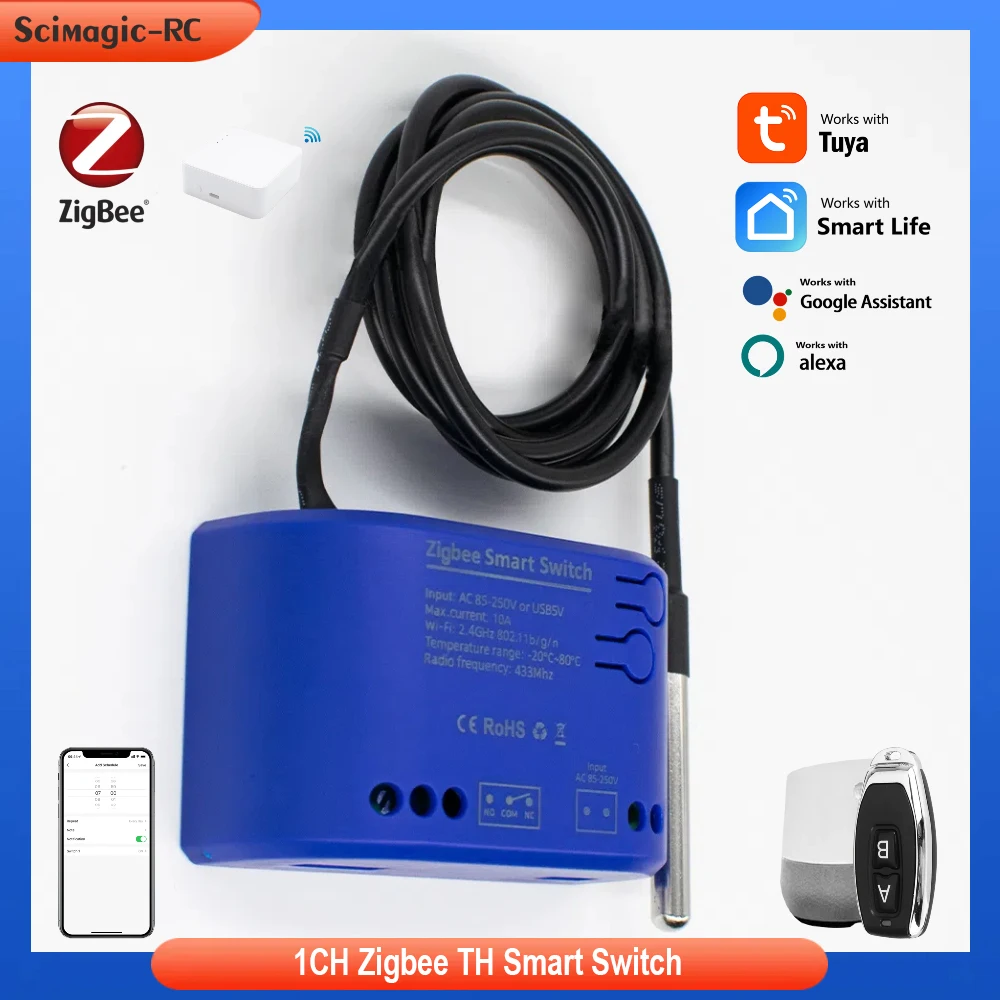 Zigbee Tuya Smart Switch With Temperature Sensor Passive Dry Contact Zigbee Timer RF Relay Work With Home Assistant Alexa