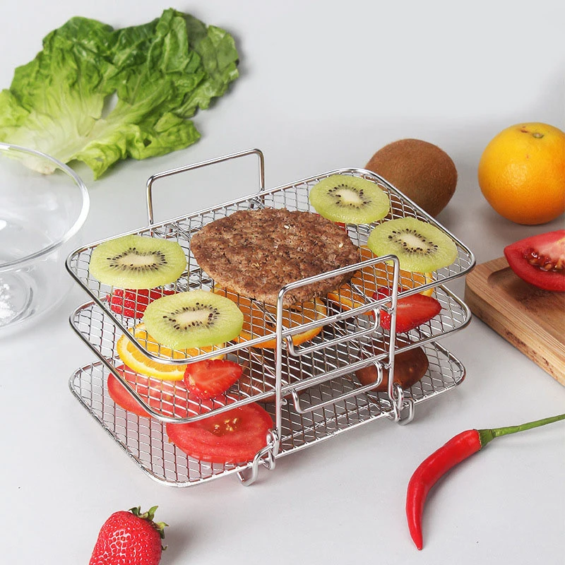 

3-layers Air Fryer Rack Stackable Grilling Rack Stainless Steel Airfryer Oven Grill Steamer Cooker Kitchen Gadgets Cooking Tools