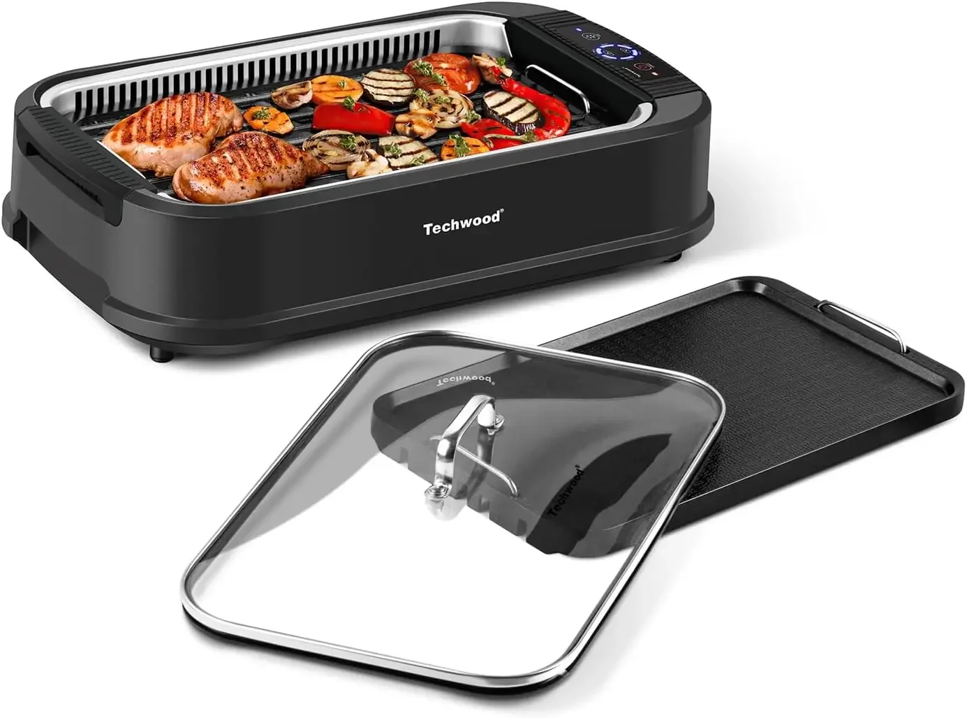 Techwood 1500W Smokeless Electric Grill with 2 in1 Nonstick Grill/Griddle Plates, Portable Korean BBQ Grill with 6-Level Control