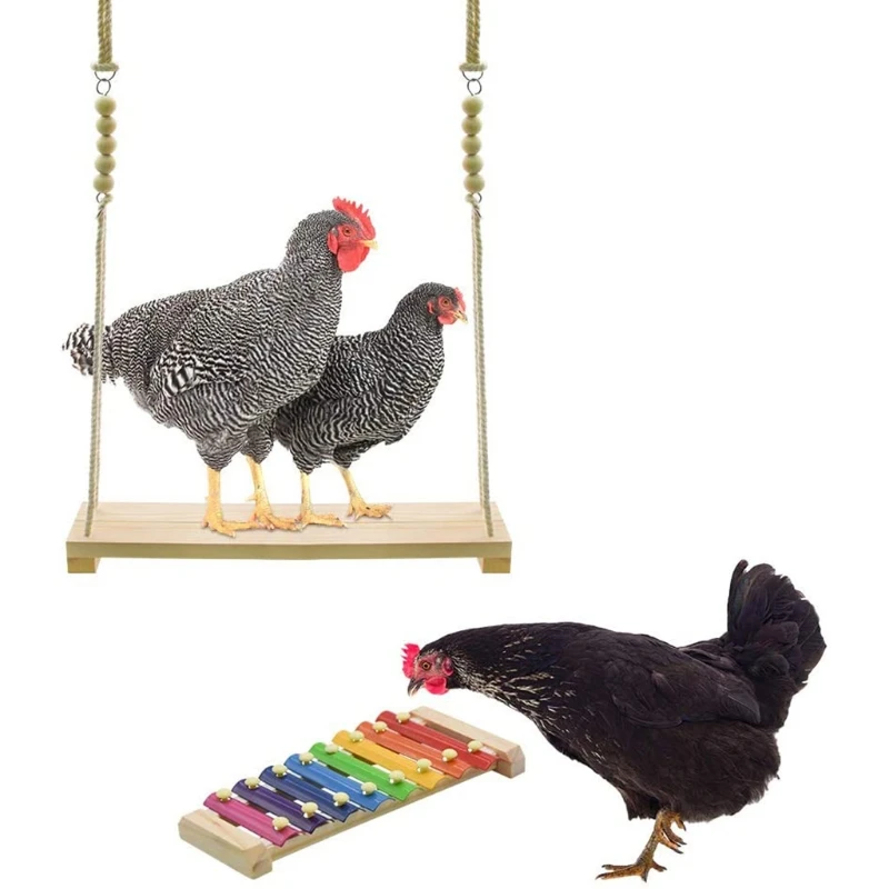 2 Pcs Chicken Suspensible Xylophone with 8 Metal Keys Swing Stand Perch for Poultry Run Rooster Hens Chicks