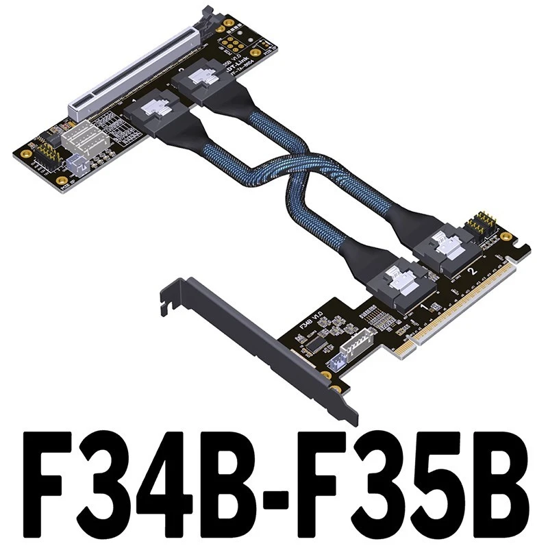 YY+for PCIe 4.0 x16 x8 x8 SlimSAS SFF-8654 Graphics Card Splitter GPU Extension Cable
