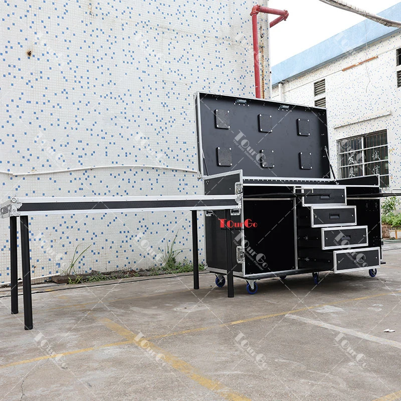 Portable 6x24 Inch Workstation Broadcasting Flight Cases for Video Production with Drawer and Sliding Table