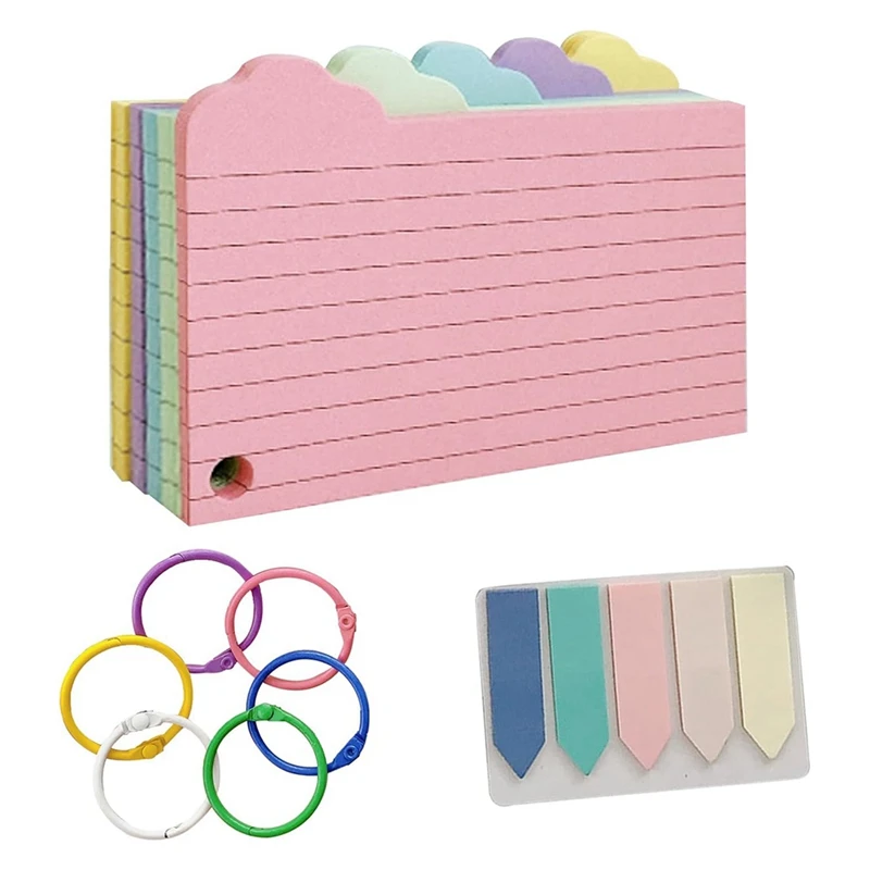 250PCS Index Cards Flash Card With 3 X 5,Colored Card With Ring Ruled Index Note Cards For Office School