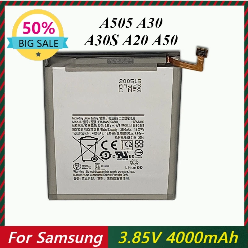 

1-10PCS 4000mAh EB-BA505ABU Mobile Phone Batteries for Samsung Galaxy A50 A505F SM-A505F