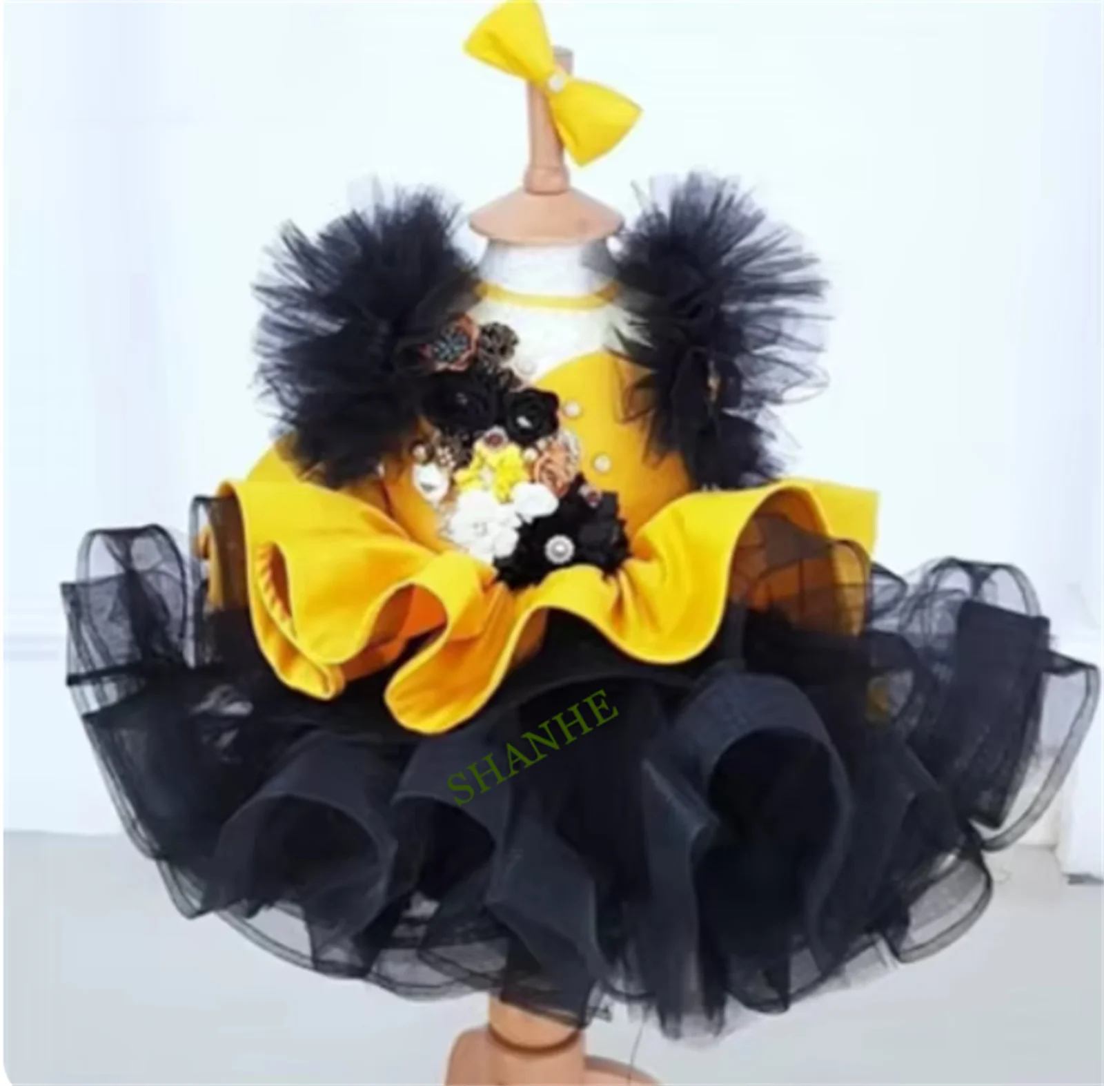 

CustomizedPink Flower Girl Dresses for Wedding Ball Gown Appliqued Tulle Tiered Beaded Birthday Party Dress Girls Prom Pageant G