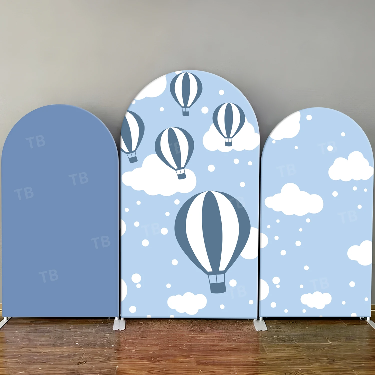 

Blue Hot Air Balloon Arch Backdrop for Baby Shower Kids First Birthday Party Decorations Photography Background Elastic Fabric