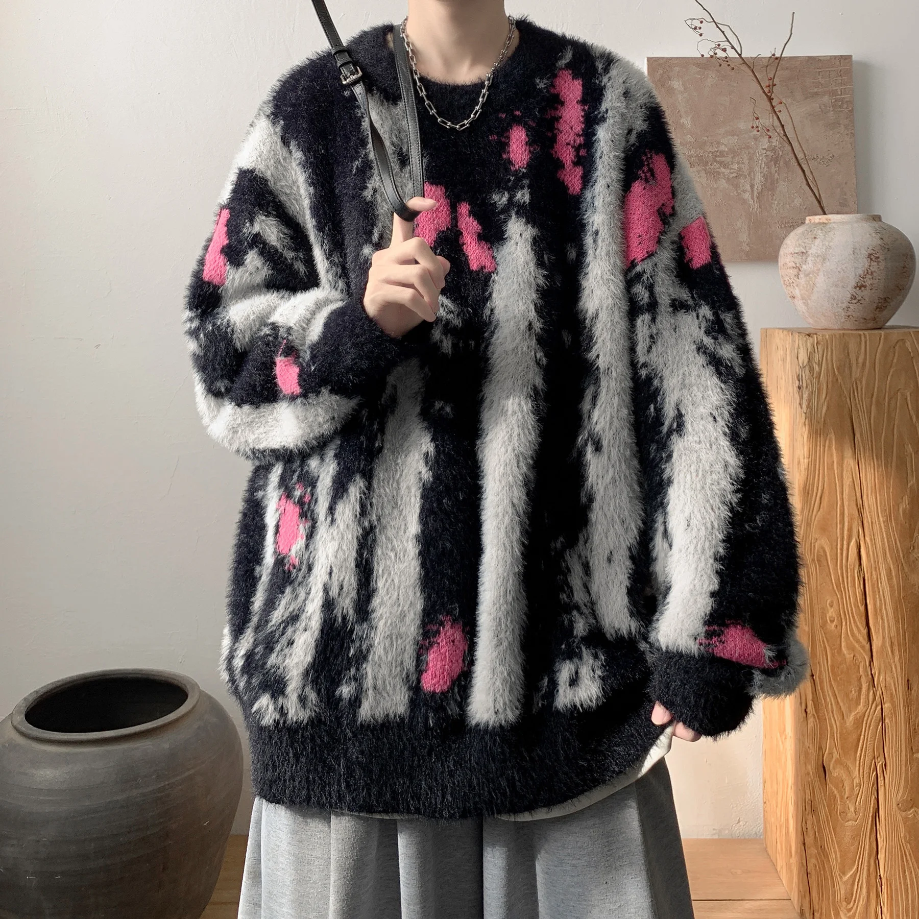 

Трикотаж с принтом тай-дай, мужская свободная внутренняя одежда, повседневная одежда, американский бренд, осень-зима, новая мода, длинное волокно из полиэстера...