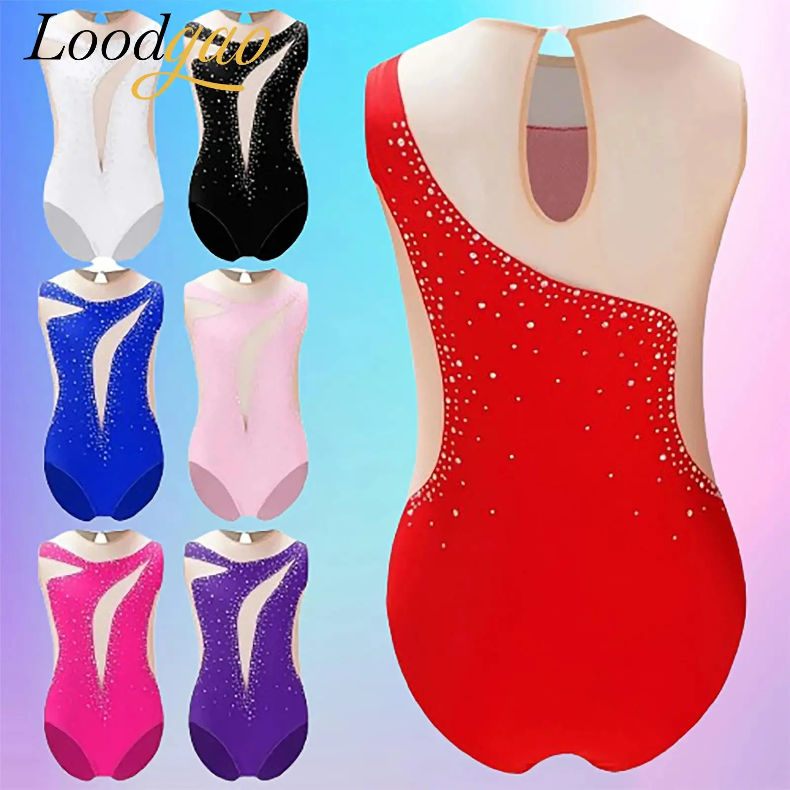 

Children's Rhinestone Ballet Jumpsuit for Girls Teens Gymnastics Leotard Performance Dance Clothes Kids Figure Skating Bodysuit