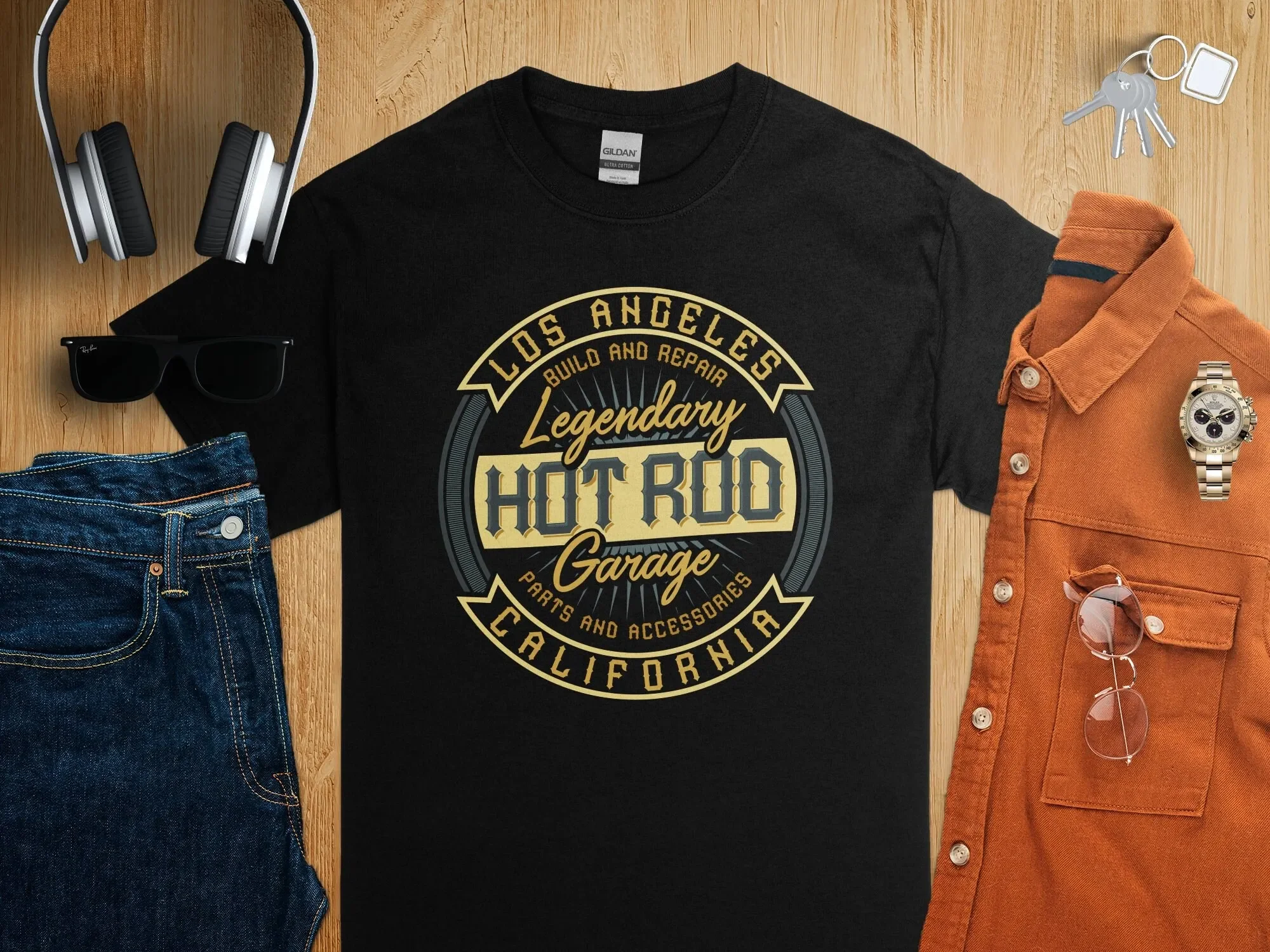 Винтажная футболка Hot Rod Garage Los Angeles для любителей автомобилей, классический авторемонт, Калифорния, автомобильная промышленность