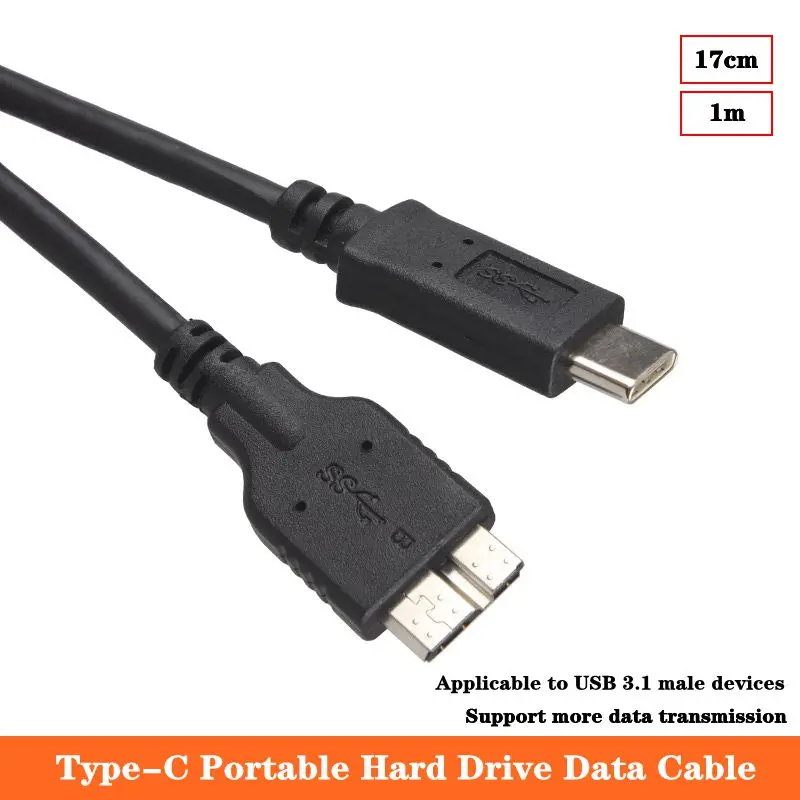 كابل بيانات USB Type-C 3.1 إلى Micro B USB 3.0 بطول 17 سم، ماك بوك 12 بوصة متصل بمحرك الأقراص الصلبة المحمول