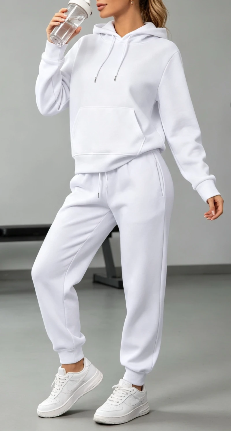 Damen Herbst- und Winter-Sportanzug, einfarbig, langärmelig, Kapuzenpullover, Hose mit Kordelzug, Outdoor-Freizeitanzug
