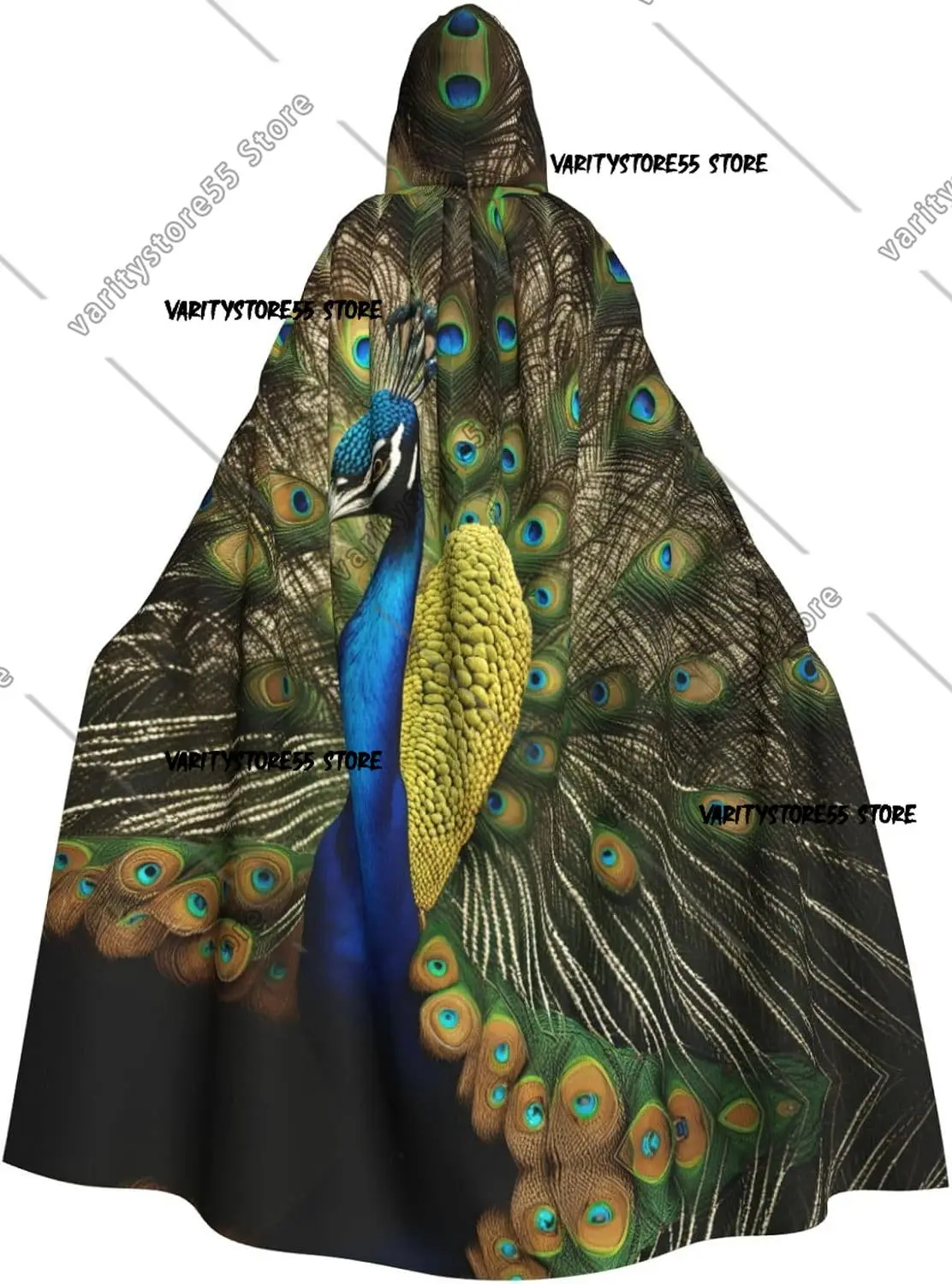 

Peacock Feather Print Unisex Hooded Cape Perfect for Halloween Role Play Costumes