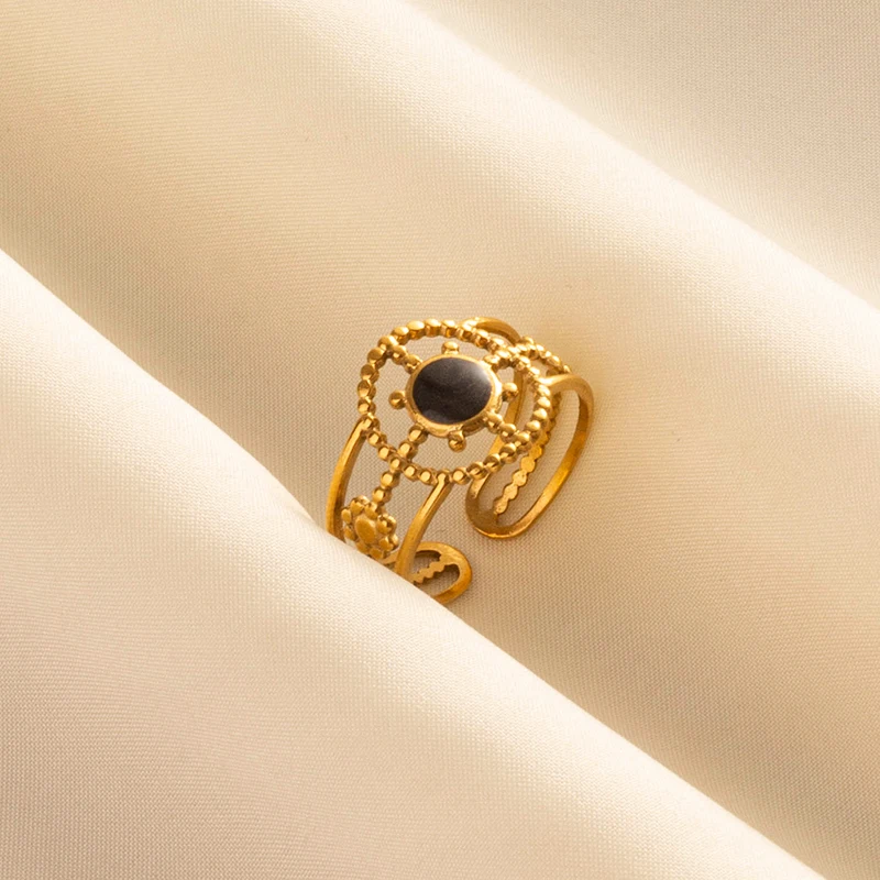 Various Retro Black Enamel Golden Ring Openable Adjustable Stainless Steel Finger Ring Chic Women Jewelry Girls Birthday Gifts