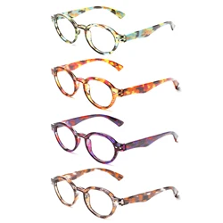 Henotin Round Frame Ladies Reading Glasses Spring Hinge Reader Eyewear  For Women Eyeglasses with Pattern Print