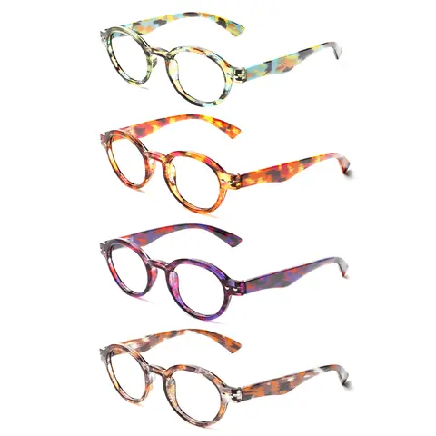 Henotin Round Frame Ladies Reading Glasses Spring Hinge Reader Eyewear  For Women Eyeglasses with Pattern Print