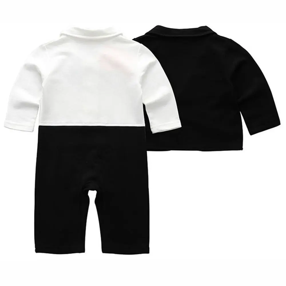 2Pcs/Set Black Tuxedo Gentleman Boss Baby Clothes Two-Piece Outfit Bow Tie Toddler Romper Bodysuit Striped Vest Romper Bodysuit