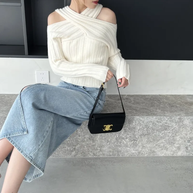 

Sweater Mujer Harajuku Slim Halter Sweaters Women Long Sleeve Knitted Tops Y2k Pullovers Streetwear Korean Fashion Autumn