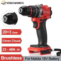 13mm Electric Impact Drill 3 in 1 Cordless Electric Screwdriver 2 Speed 20+3 Torque Handheld Wrench for Makita 18V Battery