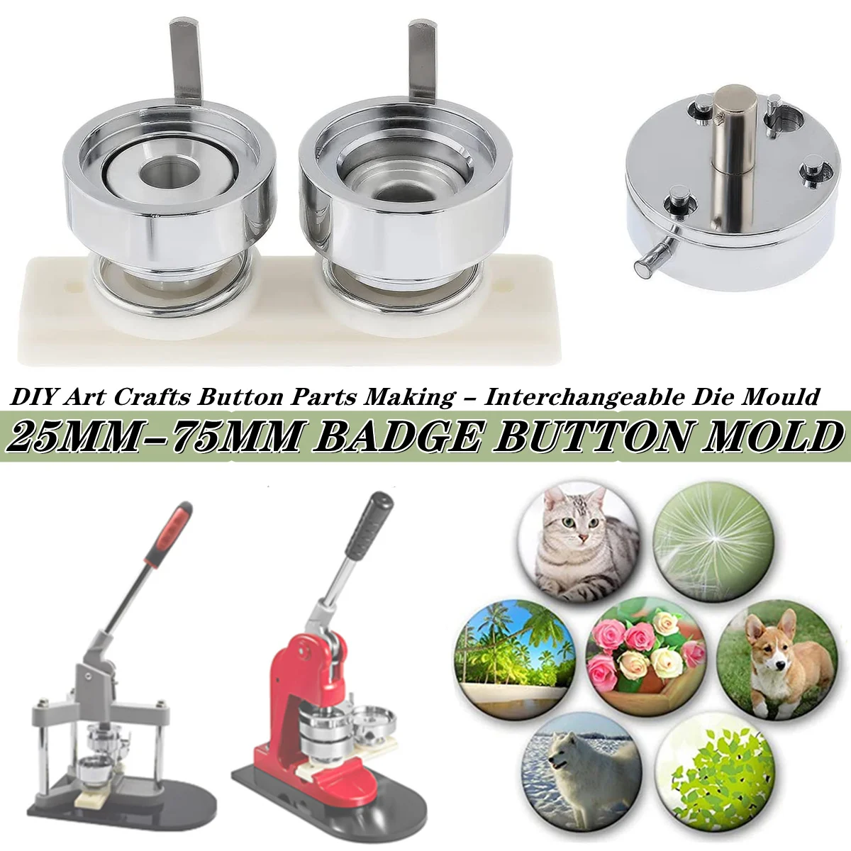 25MM-75MM DIY Round Badge Making Dies Molds Badge Button Maker Die Mold for Button Pin Badge Press Maker Machine Punching Mould