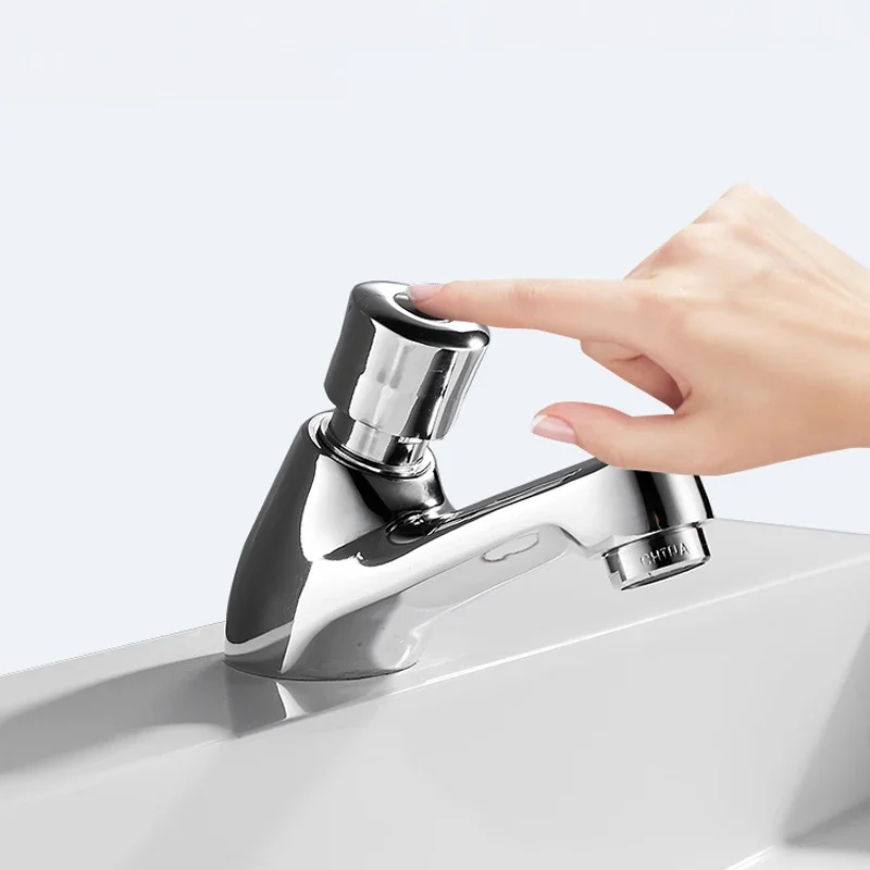 Bathroom Time Delay Faucet Copper Wash Basin Single Cold Water Tap Public Toilet Touch Press Auto Self Closing Water Saving Tap