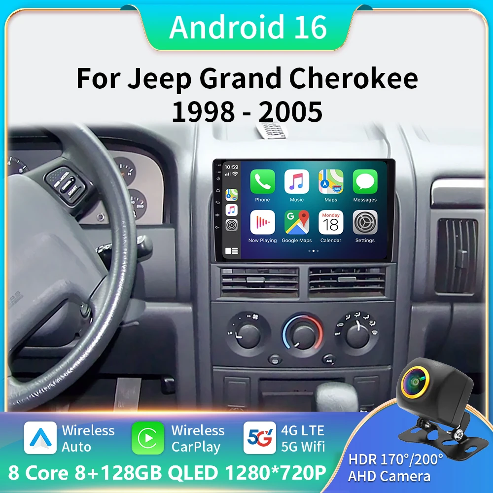 

Android 16 Carplay Auto Car Radio For Jeep Grand Cherokee II WJ 1998 - 2005 Navigation GPS Multimedia Player Stereo WIFI+5G 2DIN